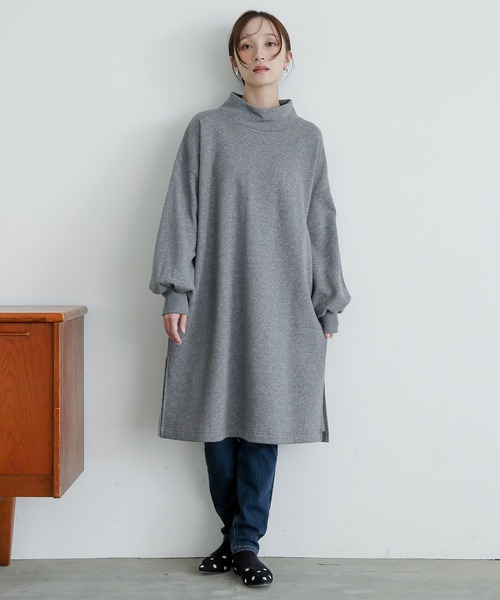 n'OrLABEL（ノアールレーベル）の「裏起毛ハイネックチュニックスウェット（スウェット・レディース・杢グレー/ブラック・FREE）」の5枚目の写真