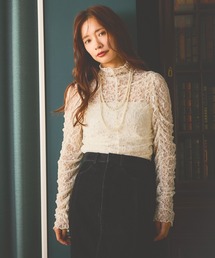 mysty woman | 総レースハイネックギャザープルオーバー 606418(Tシャツ/カットソー)