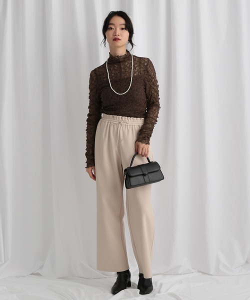 mysty woman(ミスティウーマン)の「総レースハイネックギャザープルオーバー 606418(Tシャツ/カットソー・レディース・オフホワイト/ブラウン/ブラック・FREE)」の6枚目の写真