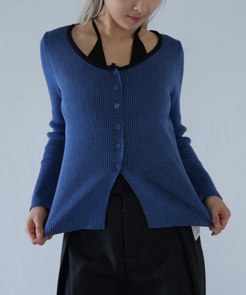 Uenui（ウニュイ）の「layered rib knit top（ニット/セーター・レディース・ブルー/グレー/ブラック・FREE）」の2枚目の写真