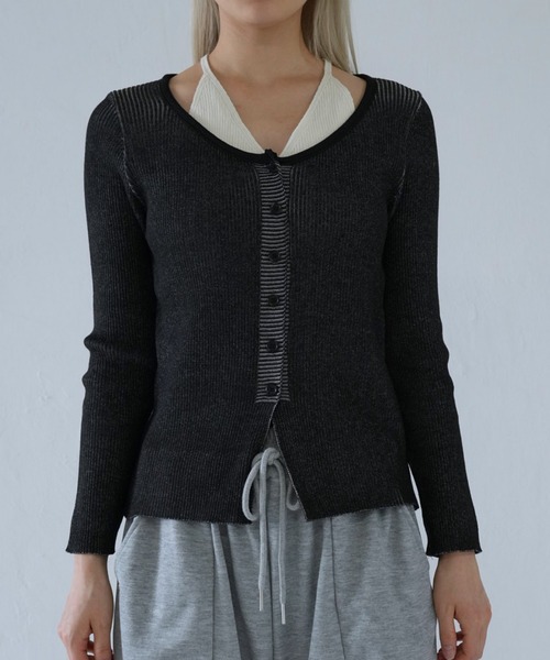 Uenui（ウニュイ）の「layered rib knit top（ニット/セーター・レディース・ブルー/グレー/ブラック・FREE）」の3枚目の写真