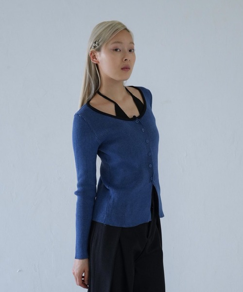 Uenui（ウニュイ）の「layered rib knit top（ニット/セーター・レディース・ブルー/グレー/ブラック・FREE）」の6枚目の写真