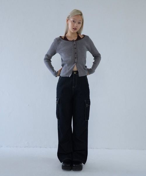Uenui（ウニュイ）の「layered rib knit top（ニット/セーター・レディース・ブルー/グレー/ブラック・FREE）」の13枚目の写真