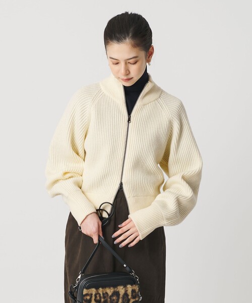 BEAUTY&YOUTH UNITED ARROWS（ビューティーアンドユースユナイテッドアローズ）の「ウールブレンドアゼ ジップショートカーディガン（カーディガン/ボレロ・レディース・ブラウン系/オフホワイト・FREE）」の2枚目の写真