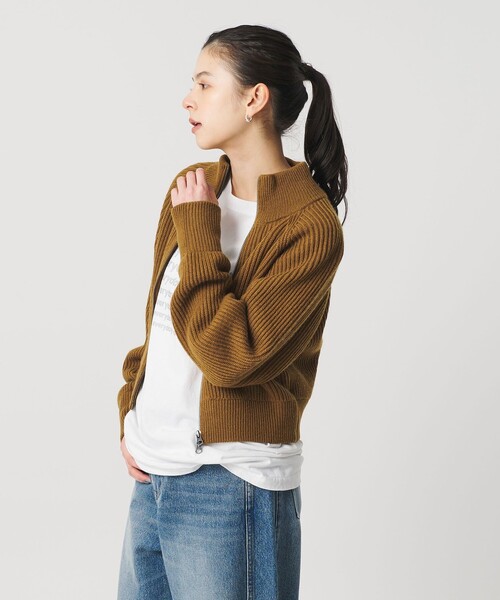 BEAUTY&YOUTH UNITED ARROWS（ビューティーアンドユースユナイテッドアローズ）の「ウールブレンドアゼ ジップショートカーディガン（カーディガン/ボレロ・レディース・ブラウン系/オフホワイト・FREE）」の4枚目の写真