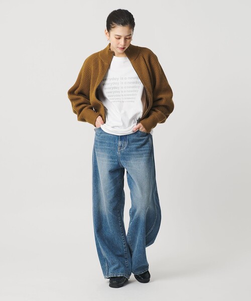 BEAUTY&YOUTH UNITED ARROWS（ビューティーアンドユースユナイテッドアローズ）の「ウールブレンドアゼ ジップショートカーディガン（カーディガン/ボレロ・レディース・ブラウン系/オフホワイト・FREE）」の5枚目の写真