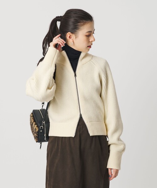 BEAUTY&YOUTH UNITED ARROWS（ビューティーアンドユースユナイテッドアローズ）の「ウールブレンドアゼ ジップショートカーディガン（カーディガン/ボレロ・レディース・ブラウン系/オフホワイト・FREE）」の7枚目の写真