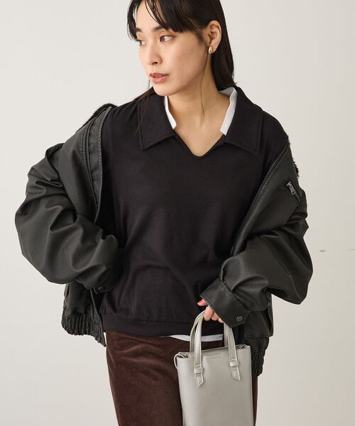 CRAFT STANDARD BOUTIQUE(クラフトスタンダードブティック)の「レイヤード風プルオーバー(Tシャツ/カットソー・レディース・ライトブルー/ブラック/チャコールグレー・FREE)」の4枚目の写真