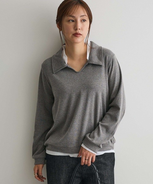 CRAFT STANDARD BOUTIQUE(クラフトスタンダードブティック)の「レイヤード風プルオーバー(Tシャツ/カットソー・レディース・ライトブルー/ブラック/チャコールグレー・FREE)」の3枚目の写真