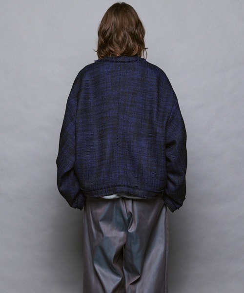 MAISON SPECIAL（メゾンスペシャル）の「《UNISEX》Collarless Tweed Jacket/ノーカラーツイードジャケット【MAISON SPECIAL/メゾンスペシャル】（ノーカラージャケット・メンズ・ネイビー/ホワイト/ブラック・0/1/2）」の8枚目の写真