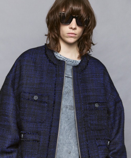 MAISON SPECIAL（メゾンスペシャル）の「《UNISEX》Collarless Tweed Jacket/ノーカラーツイードジャケット【MAISON SPECIAL/メゾンスペシャル】（ノーカラージャケット・メンズ・ネイビー/ホワイト/ブラック・0/1/2）」の10枚目の写真