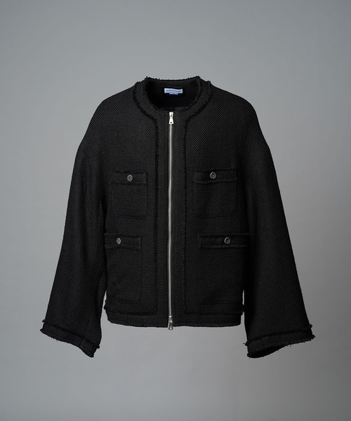 MAISON SPECIAL（メゾンスペシャル）の「《UNISEX》Collarless Tweed Jacket/ノーカラーツイードジャケット【MAISON SPECIAL/メゾンスペシャル】（ノーカラージャケット・メンズ・ネイビー/ホワイト/ブラック・0/1/2）」の14枚目の写真