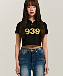 ARCHIVE BOLD（アーカイブボールド）の「939 LOGO COLLAR CROP TOP (BLACK)（ポロシャツ）」