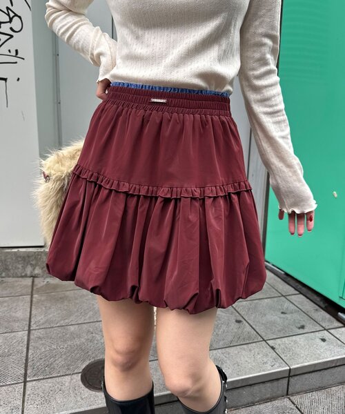 CIAOPANIC(チャオパニック)の「レザーライクバルーンミニスカート(スカート・レディース・ブラック/ボルドー・ONE SIZE)」の1枚目の写真