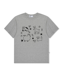アニマルズプリントオーバーサイズ半袖Tシャツグレー