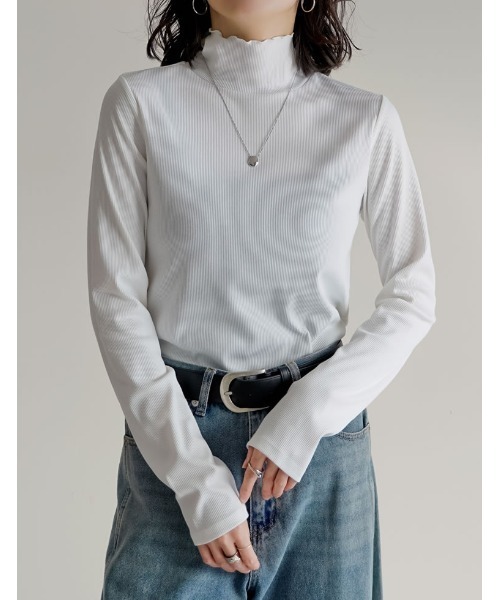 Re:EDIT（リエディ）の「[2025 WINTER COLLECTION][汗じみ防止][UVカット]リブカットソーハイネックトップス（Tシャツ/カットソー・レディース・ブラック/チャコールグレー/ホワイト/ブラウン・MEDIUM/LARGE）」の3枚目の写真