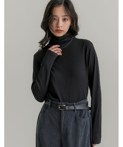 Re:EDIT（リエディ）の「[2025 WINTER COLLECTION][汗じみ防止][UVカット]リブカットソーハイネックトップス（Tシャツ/カットソー・レディース・ブラック/チャコールグレー/ホワイト/ブラウン・MEDIUM/LARGE）」の6枚目の写真