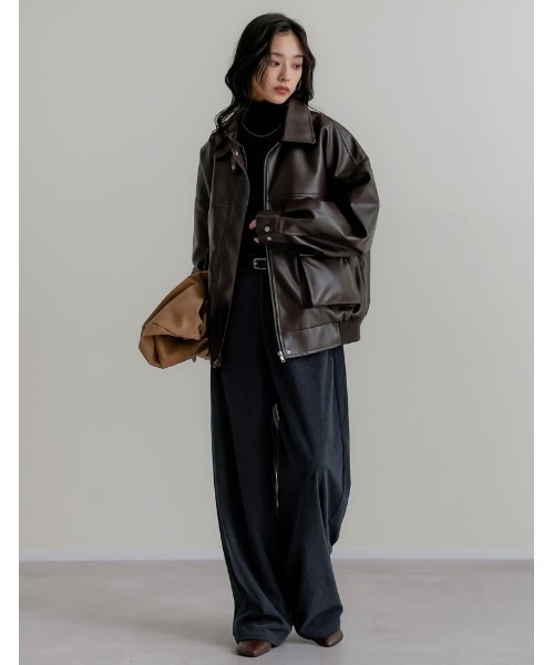 Re:EDIT（リエディ）の「[2025 WINTER COLLECTION][汗じみ防止][UVカット]リブカットソーハイネックトップス（Tシャツ/カットソー・レディース・ブラック/チャコールグレー/ホワイト/ブラウン・MEDIUM/LARGE）」の7枚目の写真