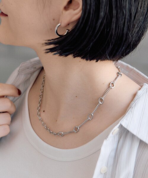 d チェーンネックレス 金属アレルギー対応/ステンレス》スキップDチェーンネックレス