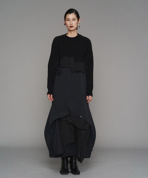 UN3D./アンスリード】CABLE LAYER SHORT KNIT TOP/ケーブルレイヤー