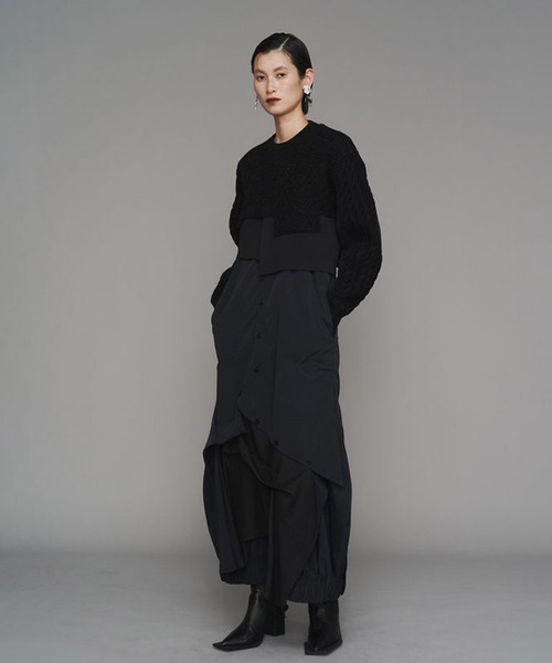 UN3D. ショートケーブル レイヤード ニット ブラック UN3D. アンスリード ショートケーブルレイヤードニット ブラック 黒