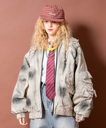 a.p.o.v.（エーピーオービー）の「a.p.o.v. ヴィンテージ加工コットンクラッシュダメージ短丈オーバーサイズフードジップアップ中綿丈ブルゾン（ブルゾン）」