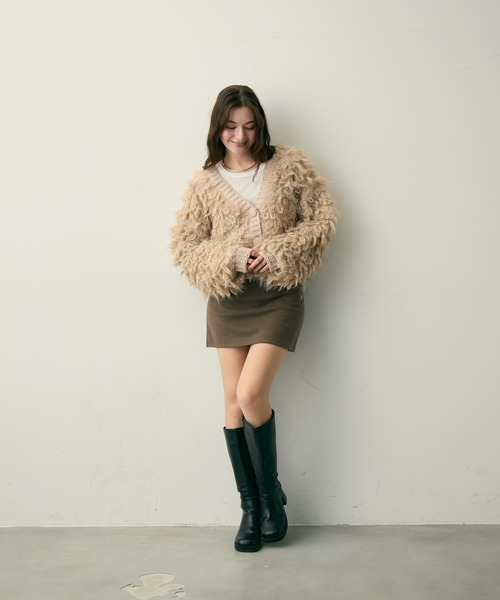 Lunea(ルネア)の「ループ編みフリンジニットカーディガン(カーディガン/ボレロ・レディース・アイボリー/ブラウン/ベージュ・FREE)」の18枚目の写真