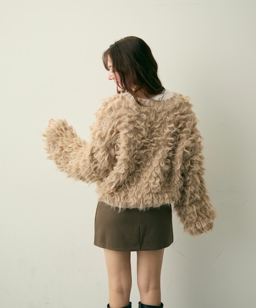 Lunea(ルネア)の「ループ編みフリンジニットカーディガン(カーディガン/ボレロ・レディース・アイボリー/ブラウン/ベージュ・FREE)」の10枚目の写真