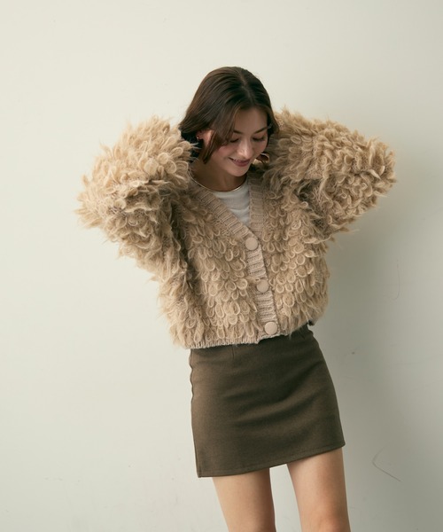 Lunea(ルネア)の「ループ編みフリンジニットカーディガン(カーディガン/ボレロ・レディース・アイボリー/ブラウン/ベージュ・FREE)」の12枚目の写真