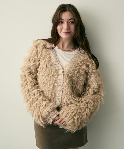 Lunea(ルネア)の「ループ編みフリンジニットカーディガン(カーディガン/ボレロ・レディース・アイボリー/ブラウン/ベージュ・FREE)」の13枚目の写真