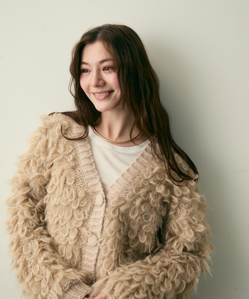 Lunea(ルネア)の「ループ編みフリンジニットカーディガン(カーディガン/ボレロ・レディース・アイボリー/ブラウン/ベージュ・FREE)」の14枚目の写真