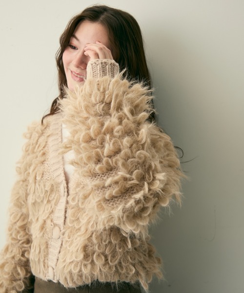 Lunea(ルネア)の「ループ編みフリンジニットカーディガン(カーディガン/ボレロ・レディース・アイボリー/ブラウン/ベージュ・FREE)」の15枚目の写真