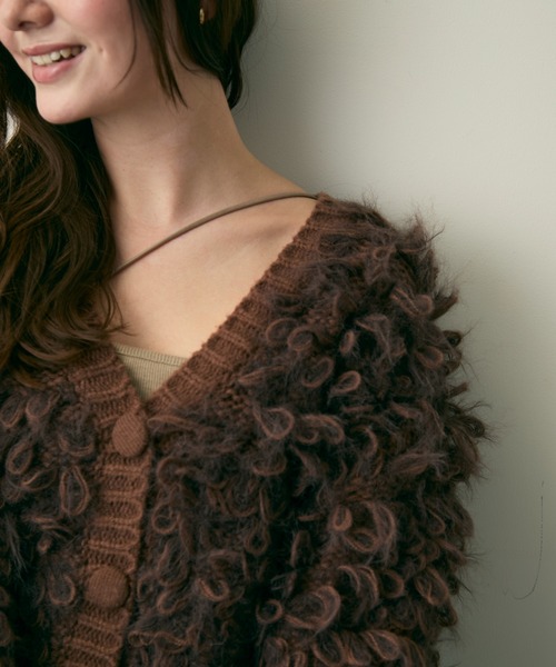 Lunea(ルネア)の「ループ編みフリンジニットカーディガン(カーディガン/ボレロ・レディース・アイボリー/ブラウン/ベージュ・FREE)」の5枚目の写真