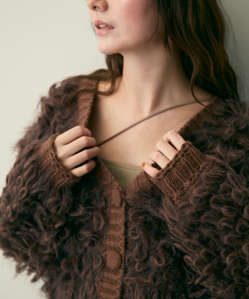 Lunea(ルネア)の「ループ編みフリンジニットカーディガン(カーディガン/ボレロ・レディース・アイボリー/ブラウン/ベージュ・FREE)」の6枚目の写真