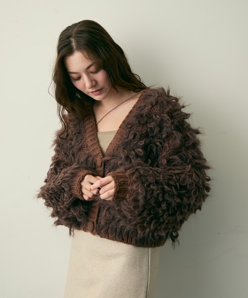 Lunea(ルネア)の「ループ編みフリンジニットカーディガン(カーディガン/ボレロ・レディース・アイボリー/ブラウン/ベージュ・FREE)」の8枚目の写真