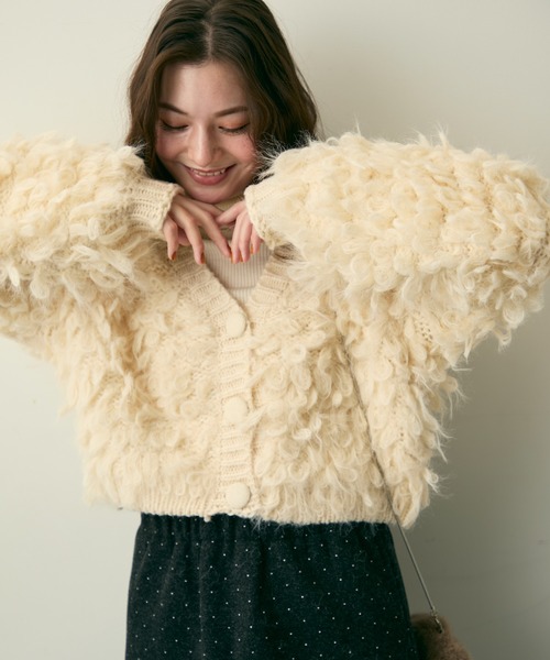 Lunea(ルネア)の「ループ編みフリンジニットカーディガン(カーディガン/ボレロ・レディース・アイボリー/ブラウン/ベージュ・FREE)」の16枚目の写真