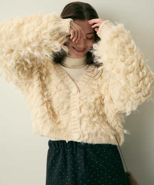 Lunea(ルネア)の「ループ編みフリンジニットカーディガン(カーディガン/ボレロ・レディース・アイボリー/ブラウン/ベージュ・FREE)」の17枚目の写真