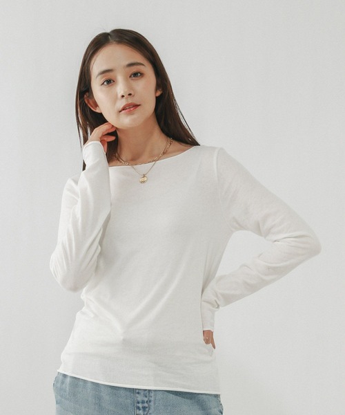 GLOBAL WORK(グローバルワーク)の「Fffit エフィット/温度調節ストレッチボートネックTシャツ長袖/612404(Tシャツ/カットソー・レディース・ブラック/ホワイト/ブラウン系その他6・LARGE/X-LARGE/SMALL/MEDIUM)」の2枚目の写真