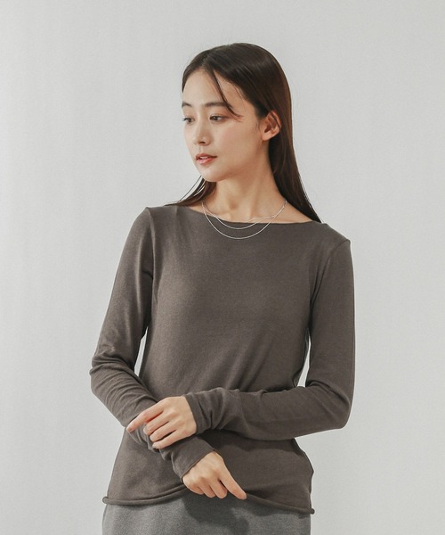 GLOBAL WORK(グローバルワーク)の「Fffit エフィット/温度調節ストレッチボートネックTシャツ長袖/612404(Tシャツ/カットソー・レディース・ブラック/ホワイト/ブラウン系その他6・LARGE/X-LARGE/SMALL/MEDIUM)」の1枚目の写真