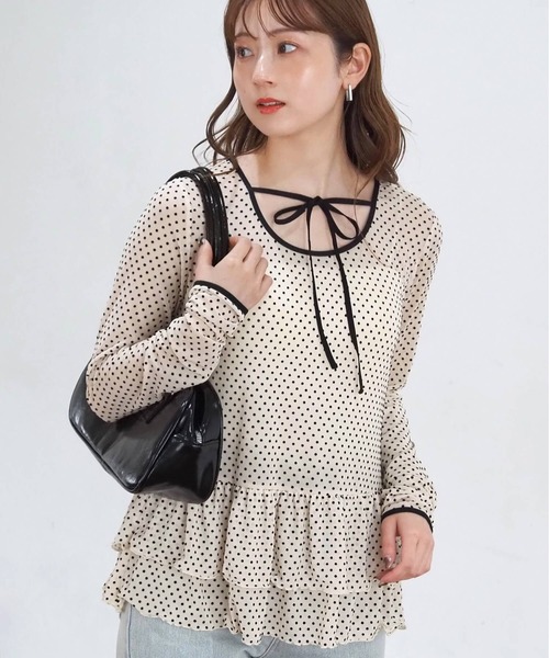 tiptop（ティップトップ）の「前後2wayシアードット裾ティアードロンT（Tシャツ/カットソー・レディース・ホワイト系その他/ブラック/オフホワイト/ブラック系その他・FREE）」の3枚目の写真