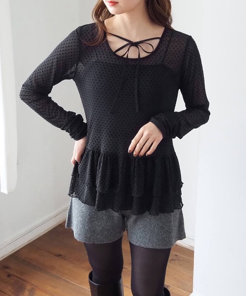 tiptop（ティップトップ）の「前後2wayシアードット裾ティアードロンT（Tシャツ/カットソー・レディース・ホワイト系その他/ブラック/オフホワイト/ブラック系その他・FREE）」の4枚目の写真