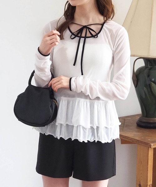 tiptop（ティップトップ）の「前後2wayシアードット裾ティアードロンT（Tシャツ/カットソー・レディース・ホワイト系その他/ブラック/オフホワイト/ブラック系その他・FREE）」の5枚目の写真