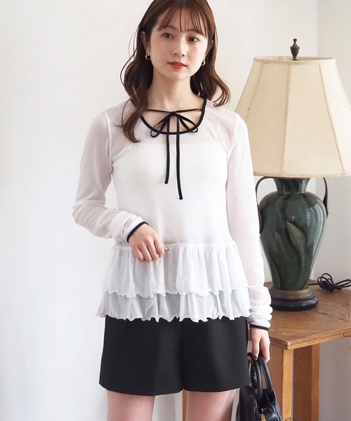 tiptop（ティップトップ）の「前後2wayシアードット裾ティアードロンT（Tシャツ/カットソー・レディース・ホワイト系その他/ブラック/オフホワイト/ブラック系その他・FREE）」の6枚目の写真