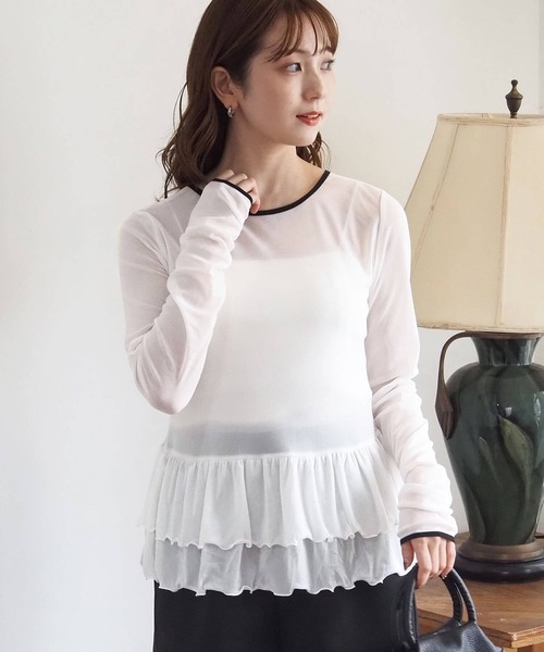 tiptop（ティップトップ）の「前後2wayシアードット裾ティアードロンT（Tシャツ/カットソー・レディース・ホワイト系その他/ブラック/オフホワイト/ブラック系その他・FREE）」の7枚目の写真