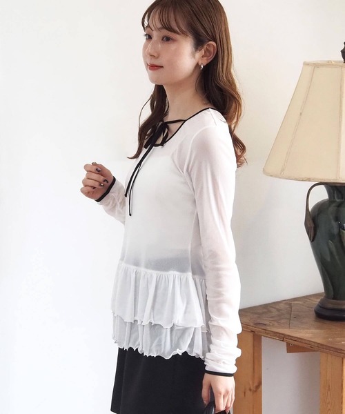 tiptop（ティップトップ）の「前後2wayシアードット裾ティアードロンT（Tシャツ/カットソー・レディース・ホワイト系その他/ブラック/オフホワイト/ブラック系その他・FREE）」の9枚目の写真