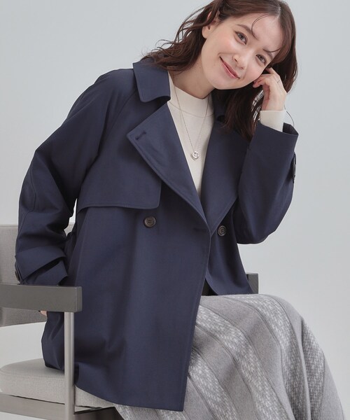 SHOO・LA・RUE（シューラルー）の「【S-LL/撥水】通勤やお出かけにも活躍 ミドルトレンチコート（トレンチコート・レディース・ライトグレー/ネイビー/ベージュ・02/03/01/04）」の3枚目の写真