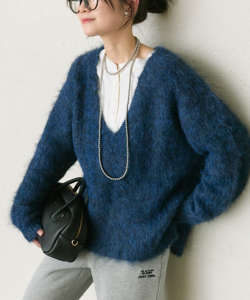 PUAL CE CIN(ピュアルセシン)の「起毛Vネックニットプルオーバー(ニット/セーター・レディース・ピンク/ライトベージュ/グレー/ブルー・FREE)」の3枚目の写真