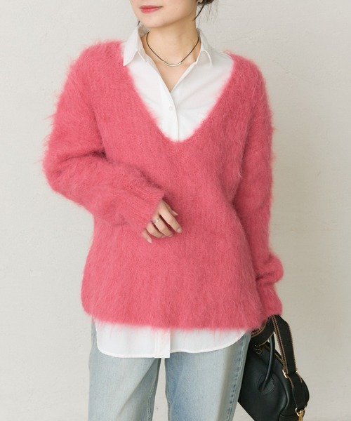 PUAL CE CIN(ピュアルセシン)の「起毛Vネックニットプルオーバー(ニット/セーター・レディース・ピンク/ライトベージュ/グレー/ブルー・FREE)」の11枚目の写真