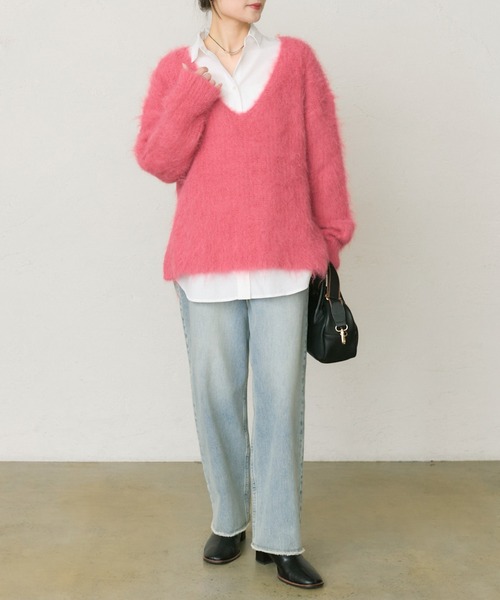 PUAL CE CIN(ピュアルセシン)の「起毛Vネックニットプルオーバー(ニット/セーター・レディース・ピンク/ライトベージュ/グレー/ブルー・FREE)」の14枚目の写真