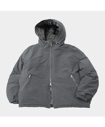 Check Volume Hooded Overfit Two-Way String Padded Jumper [Gray]